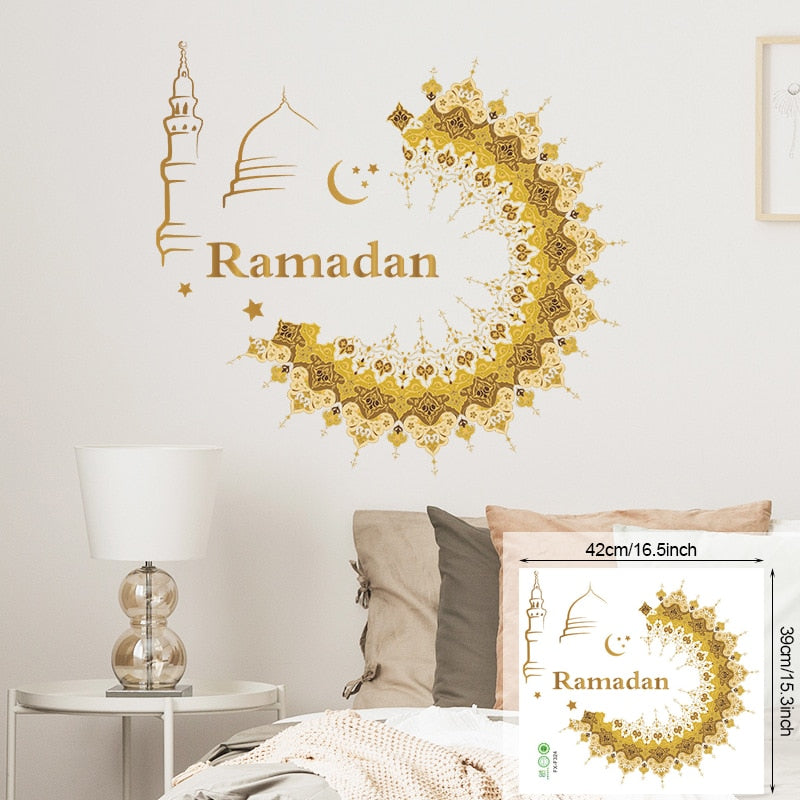 Ramadan Wall Stickers Moon Star Lantern DIY Wall Decal Ramadan Kareem Decoration For Home 2023 Islamic Muslim Mural Eid Mubarak