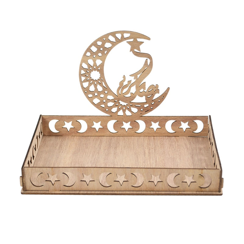 Wooden Eid Mubarak Food Tray Ramadan Decoration for Home Eid Al Adha Islamic Ramadan Kareem Muslim Party Decor Eid Mubarak Gifts