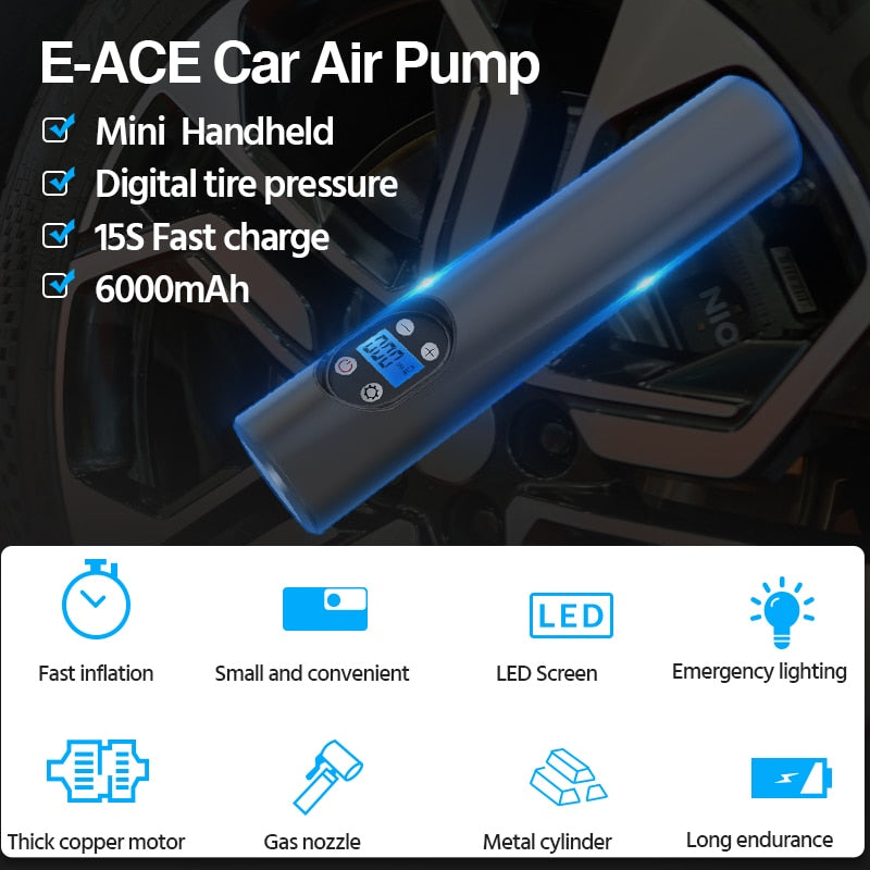 Yanace Compressor for Cars 150PSI Air Pump with Battery Portable Car Tyre Inflator for Car Motorcycle and Bicycle Tires Electric