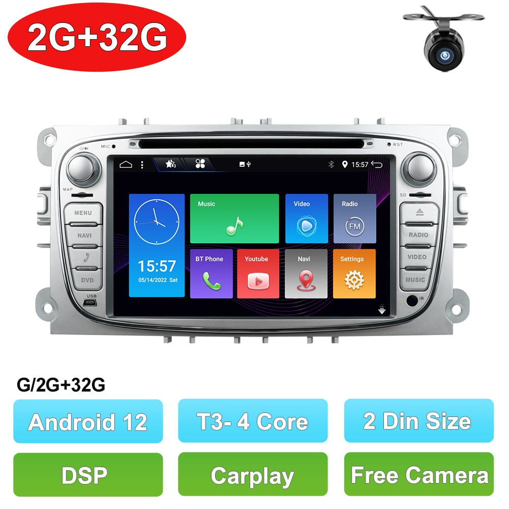 2 Din Android 12 Car DVD Multimedia Player GPS Navi For Ford Focus 2 Mondeo Galaxy S-Max Wifi Car Radio Stereo DSP Carplay 4+64G