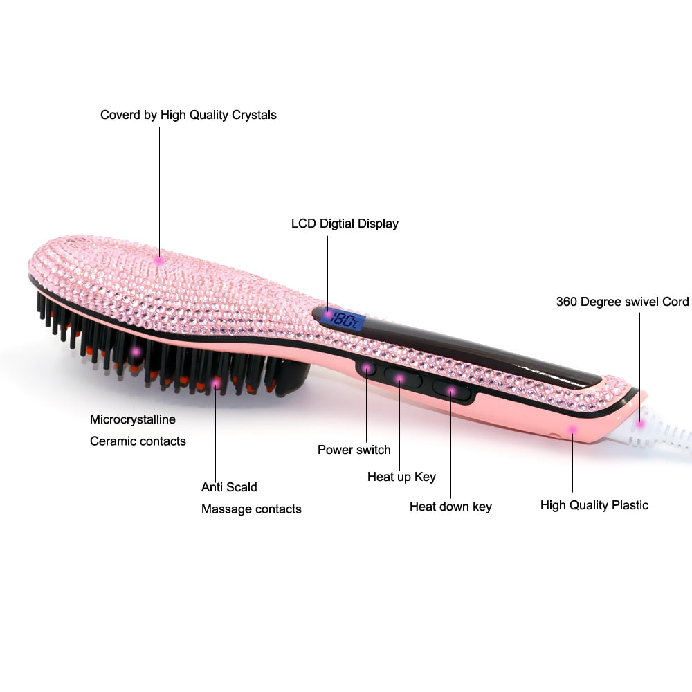 Electric Straightening Comb Rhinestone Detangling Straightener Brush Cepillo Alisador Pelo rectificador Cepillo para el pelo