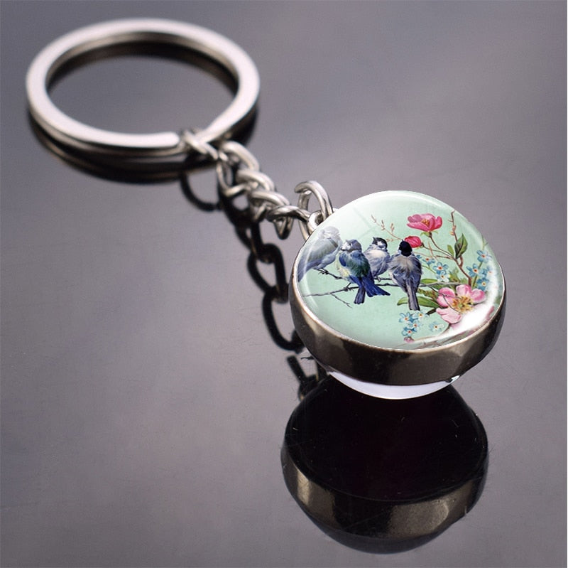 Animal Keychain Tiger Wolf Fox Lion Double Side Glass Ball Key Chain Black Cat Horse and Moon Key Ring Pendant Keyring