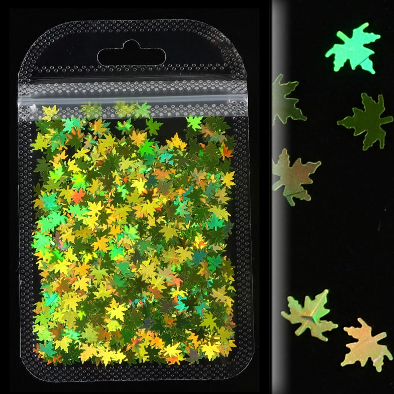 Holographic Maple Leaves Nail Glitter Sequins Laser Butterfly Letter Flakes DIY Autumn Nail Art Decoration Accessories and Tool