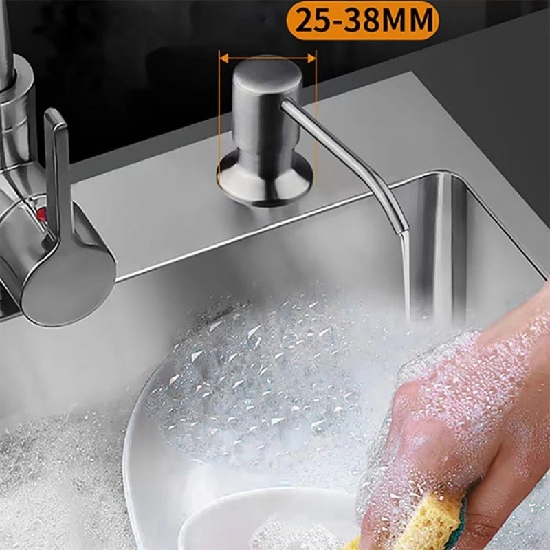 Soap Dispenser White/Beige ABS+Stainless Steel Kitchen Dispenser Deck Mounted Sink Manual Liquid Soap Dispenser Bottle 400 ML