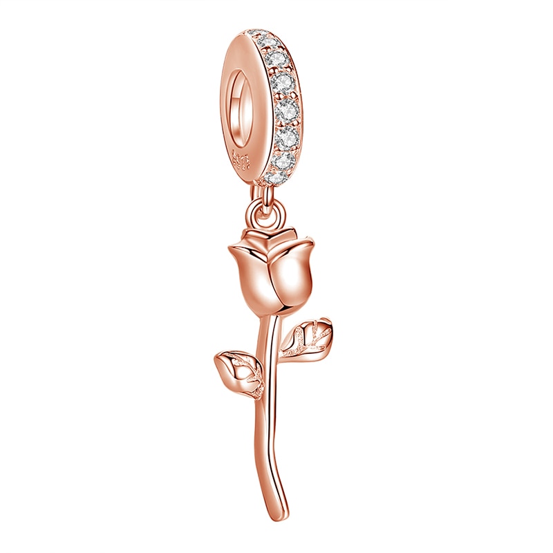 Fashion Rose Gold Tree Feather Heart Charms Beads Fit Original Bracelet Women 925 Sterling Silver Jewelry Accessories