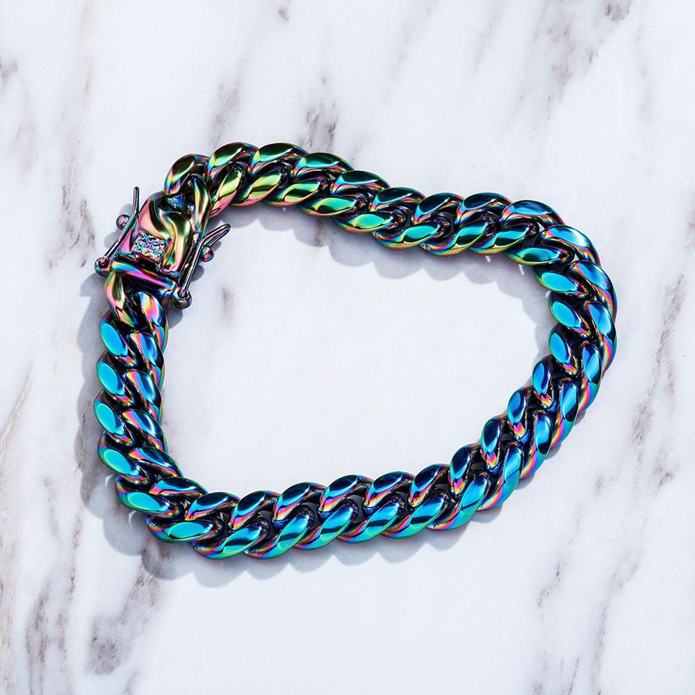 TOPGRILLZ Stainless Steel Bracelets 10mm 14mm Cuban Bracelet Hip Hop Rock Fashion Colorful Chain Jewelry Gift For Men