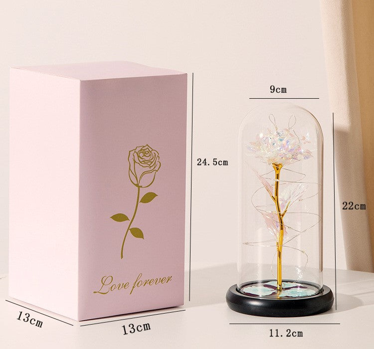 Valentines Day Gifts for Girlfriend Eternal Rose Fake Flowers LED Light In Glass Cover Day Wedding Decoration Favors Female Gift