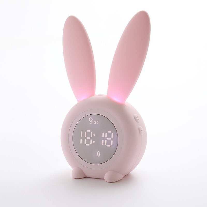 LED Digital Alarm Clock Bunny Ear Electronic LED Display Sound Control Cute Rabbit Night Lamp Desk Clock For Home Decoration