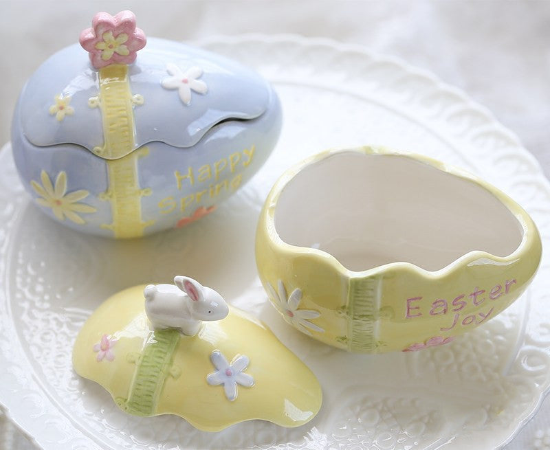 Creative Easter Egg Bunny Storage Jar Sundries Hand-painted Jewelry Box Ceramic decorations Small Ornaments