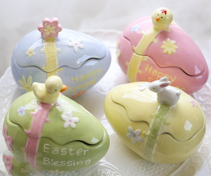 Creative Easter Egg Bunny Storage Jar Sundries Hand-painted Jewelry Box Ceramic decorations Small Ornaments