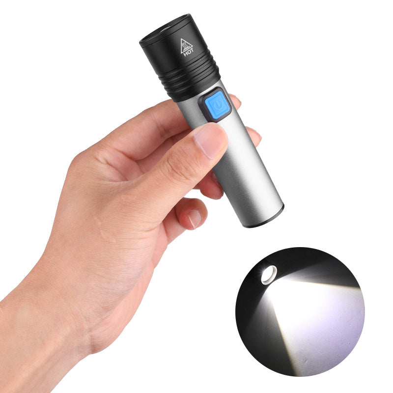 Built-in Battery USB Charging Telescopic Zoom Portable Glare Flashlight